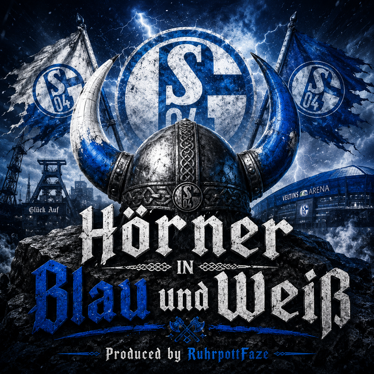 Hörner in Blau und Weiß